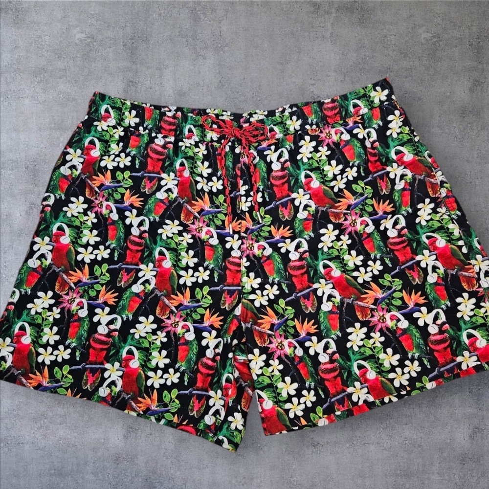 Nick‎ Graham Tropical Colorful Parrots 6" Inseam Swim Trunks Size XL Men's P17
